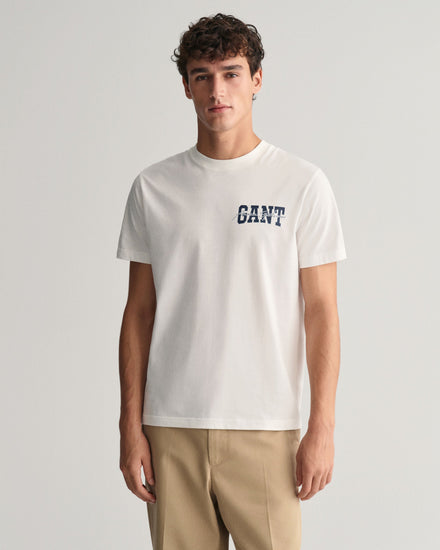 Shop Gant Men Off White Solid Round Neck Short Sleeves T-Shirt