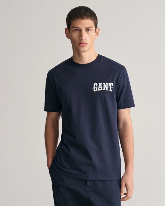 Gant Men Blue Solid Round Neck Short Sleeves T-Shirt