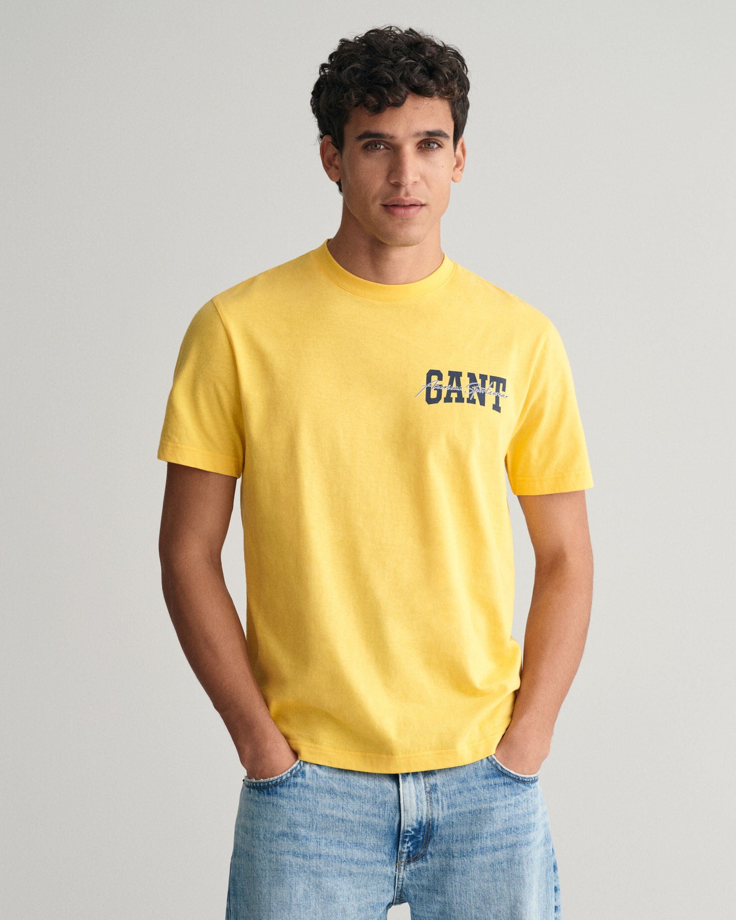 Gant Men Yellow Solid Round Neck Short Sleeves T-Shirt