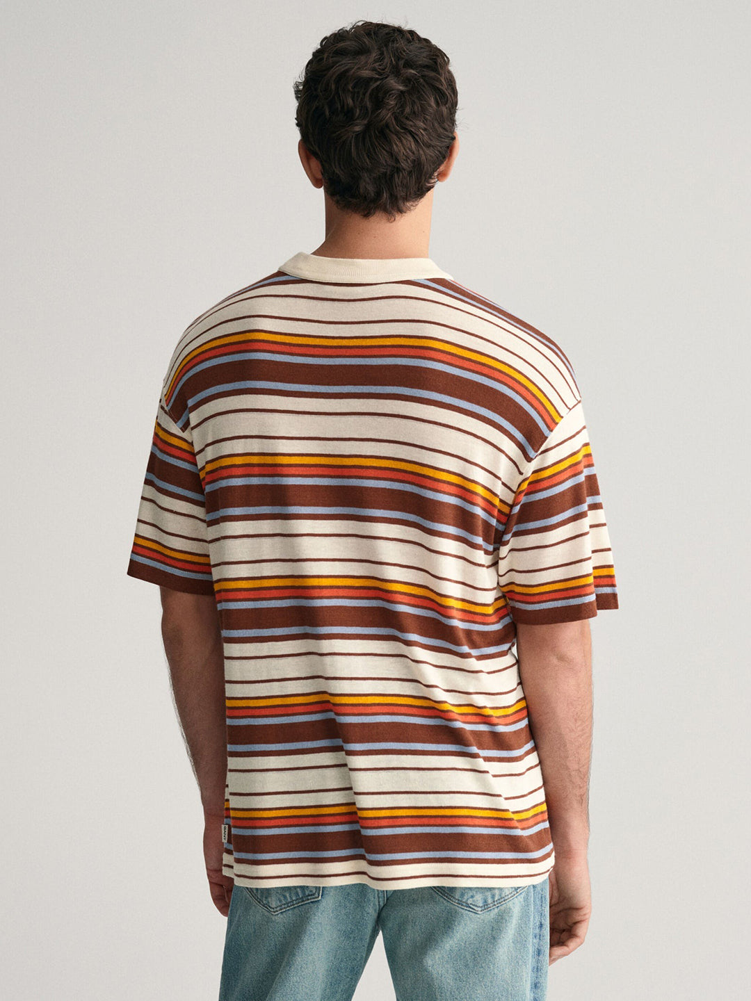 Gant Men Multi Striped Round Neck Short Sleeves T-Shirt