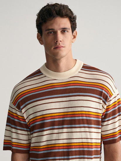 Gant Men Multi Striped Round Neck Short Sleeves T-Shirt