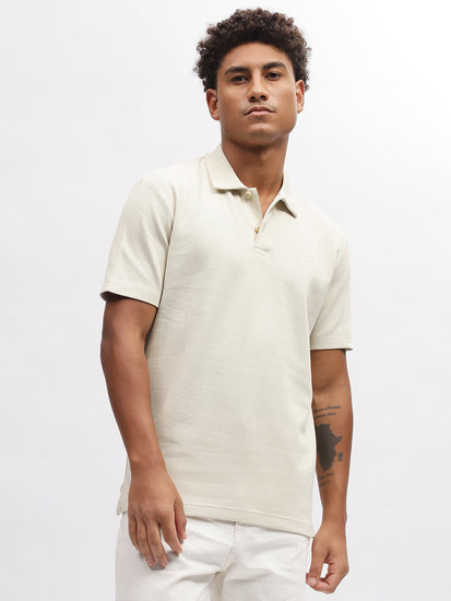 Gant Men Beige Solid Polo Collar Short Sleeves T-Shirt