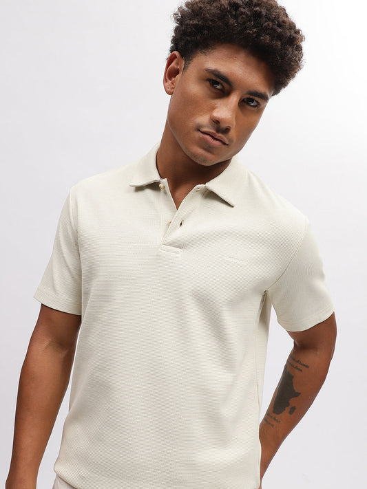 Gant Men Beige Solid Polo Collar Short Sleeves T-Shirt