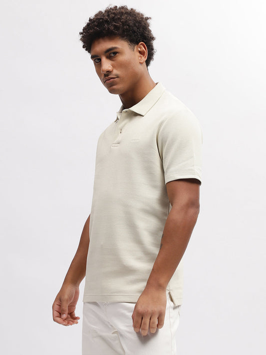 Gant Men Beige Solid Polo Collar Short Sleeves T-Shirt