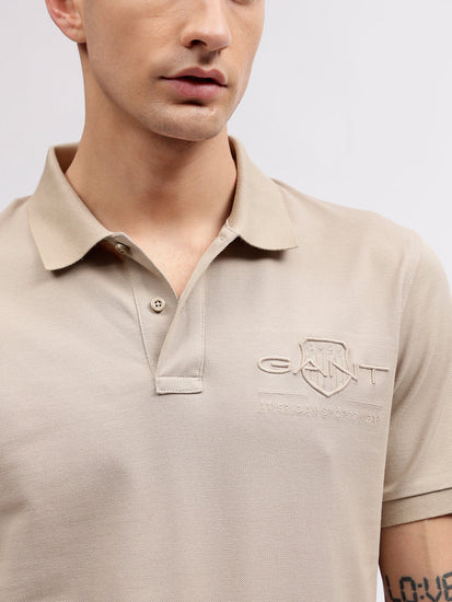 Gant Men Beige Solid Polo Collar Short Sleeves T-shirt