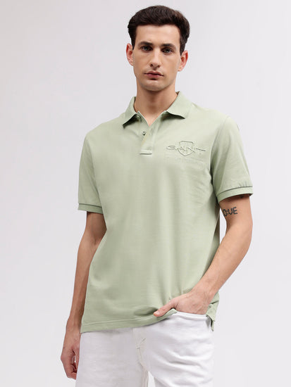 Gant Men Green Solid Polo Collar Short Sleeves T-shirt