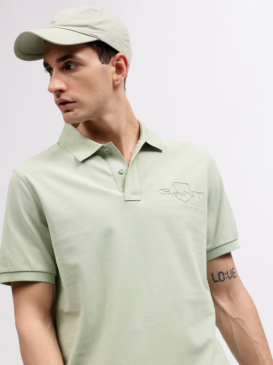 Gant Men Green Solid Polo Collar Short Sleeves T-shirt