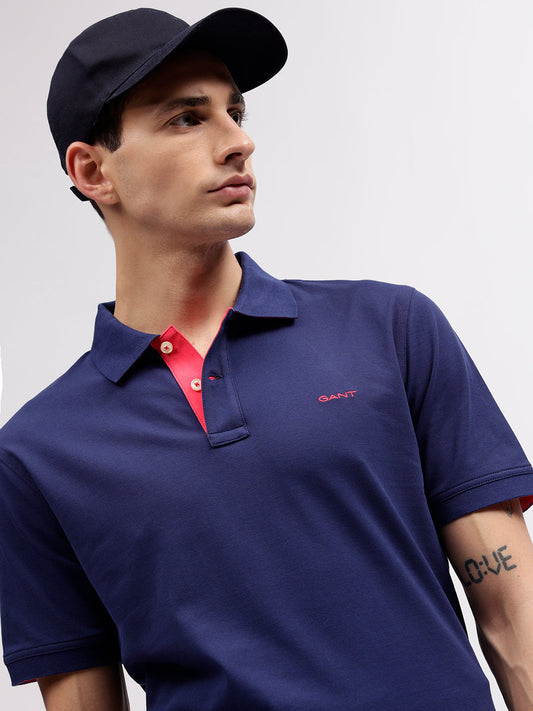 Gant Men Blue Solid Polo Collar Short Sleeves T-shirt