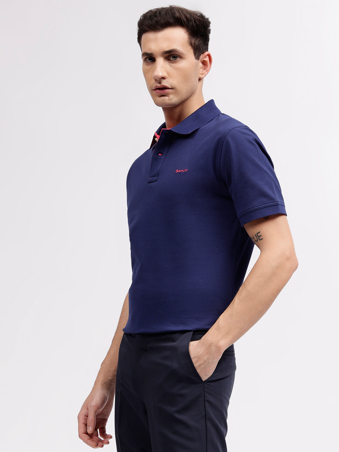 Gant Men Blue Solid Polo Collar Short Sleeves T-shirt