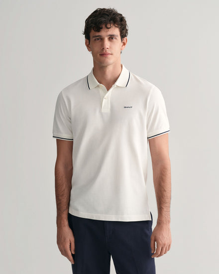 Gant Men White Solid Polo Collar Short Sleeves T-Shirt