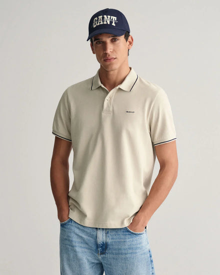 Gant Men Beige Solid Polo Collar Short Sleeves T-Shirt