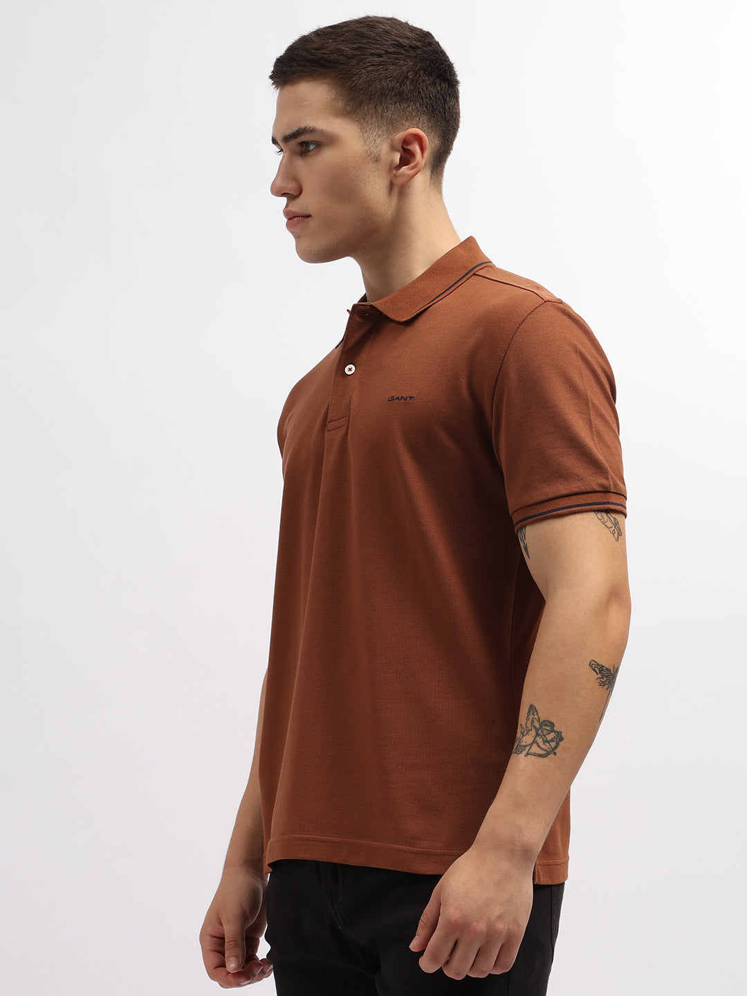 Gant Men Brown Solid Polo Collar Short Sleeves T-Shirt