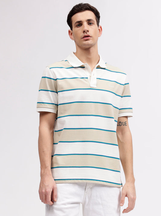 Gant Men Beige Striped Polo Collar Short Sleeves T-shirt