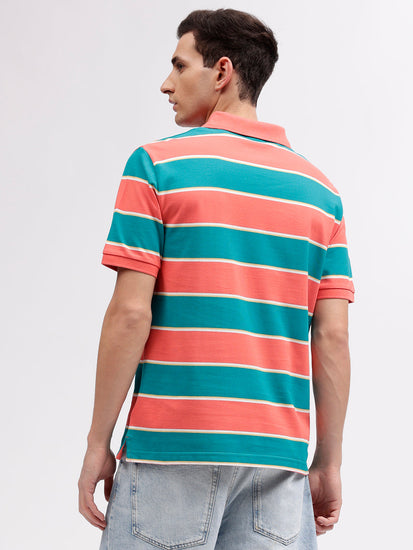 Gant Men Blue Striped Polo Collar Short Sleeves T-shirt