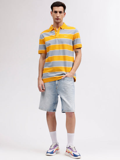 Gant Men Yellow Striped Polo Collar Short Sleeves T-shirt