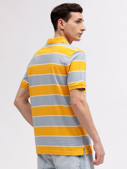 Gant Men Yellow Striped Polo Collar Short Sleeves T-shirt