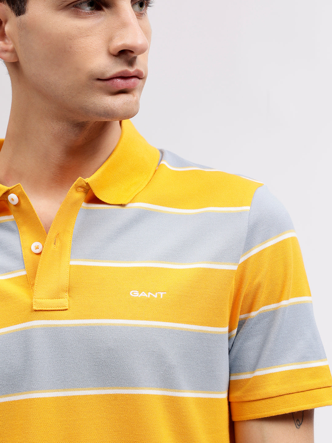 Gant Men Yellow Striped Polo Collar Short Sleeves T-shirt