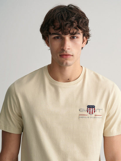 Gant Men Beige Solid Round Neck Short Sleeves T-Shirt