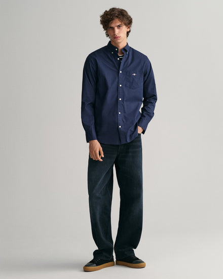 Gant Men Navy Blue Solid Button-down Collar Full Sleeves Shirt