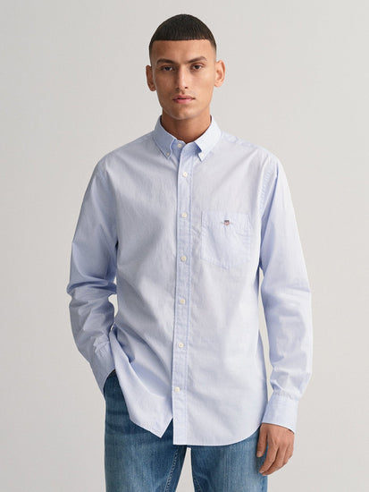 Gant Men Blue Solid Button-down Collar Full Sleeves Shirt