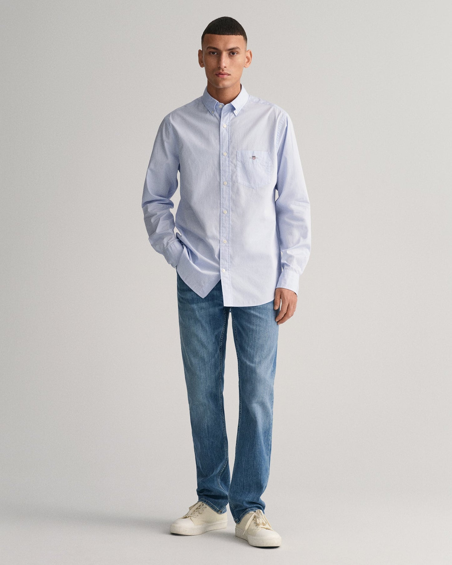 Gant Men Blue Solid Button-down Collar Full Sleeves Shirt