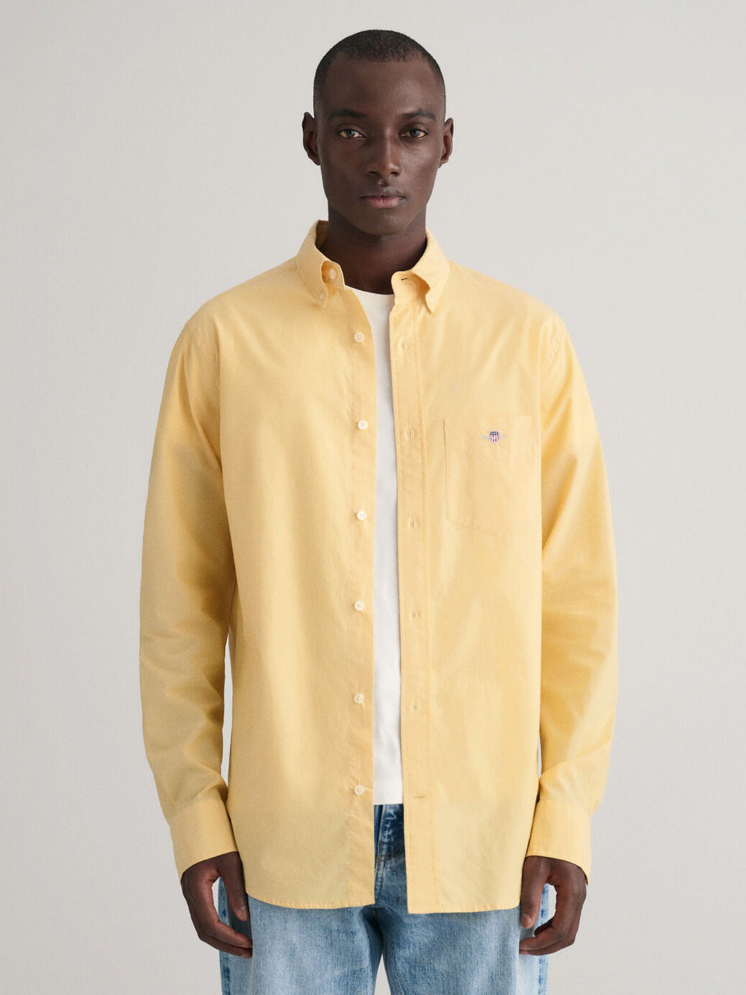 Gant Men Yellow Solid Button-down Collar Long Sleeves Shirt