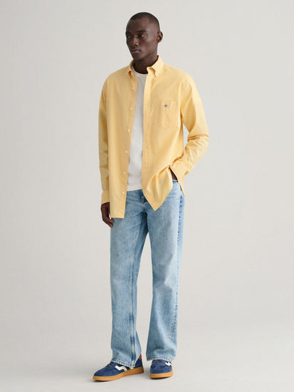 Gant Men Yellow Solid Button-down Collar Long Sleeves Shirt