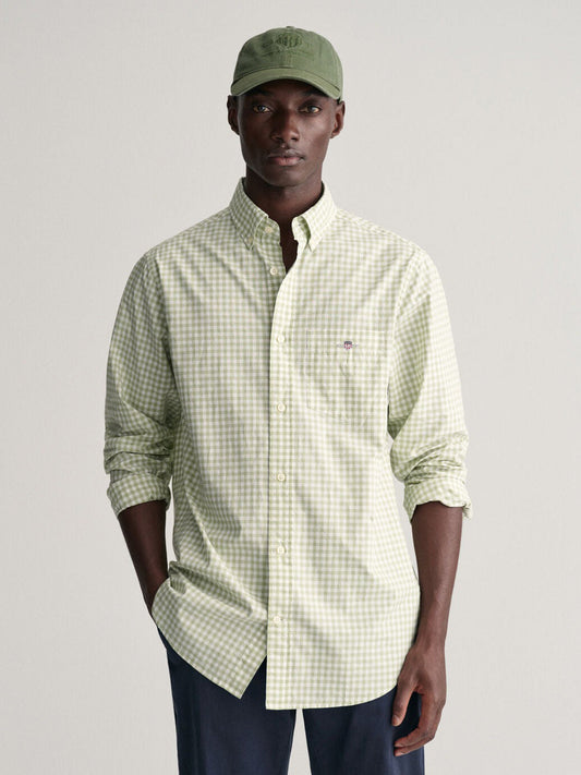 Gant Men Green Checked Button-down Collar Long Sleeves Shirt