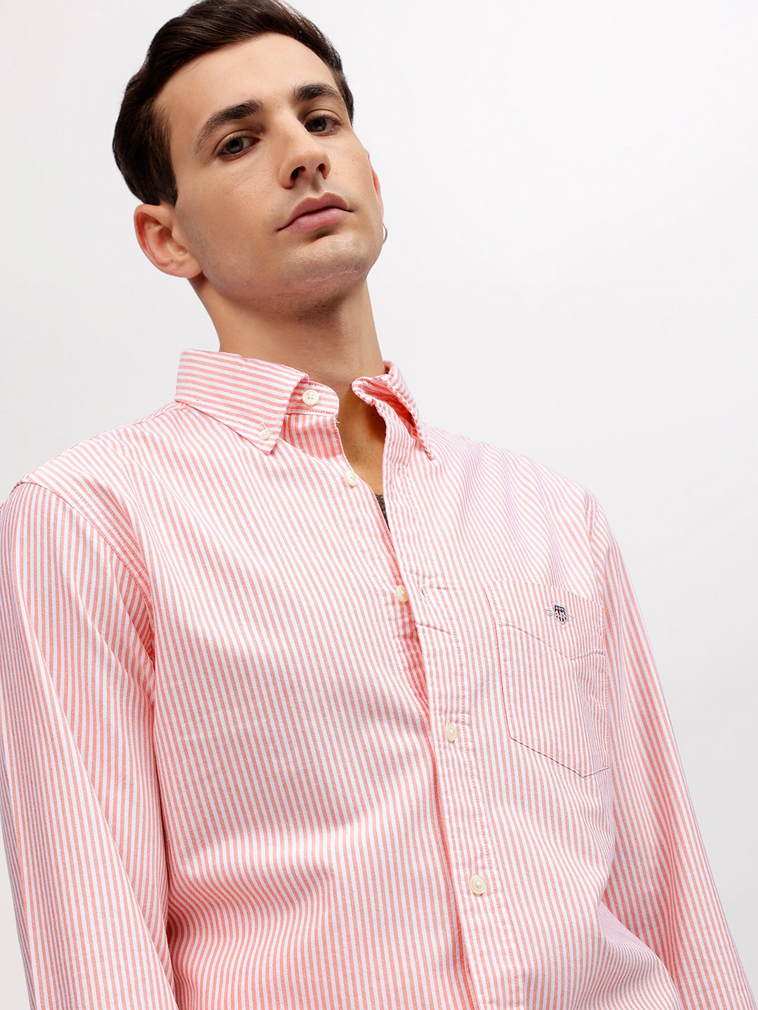 Gant Men Pink Striped Button-down Collar Full Sleeves Shirt