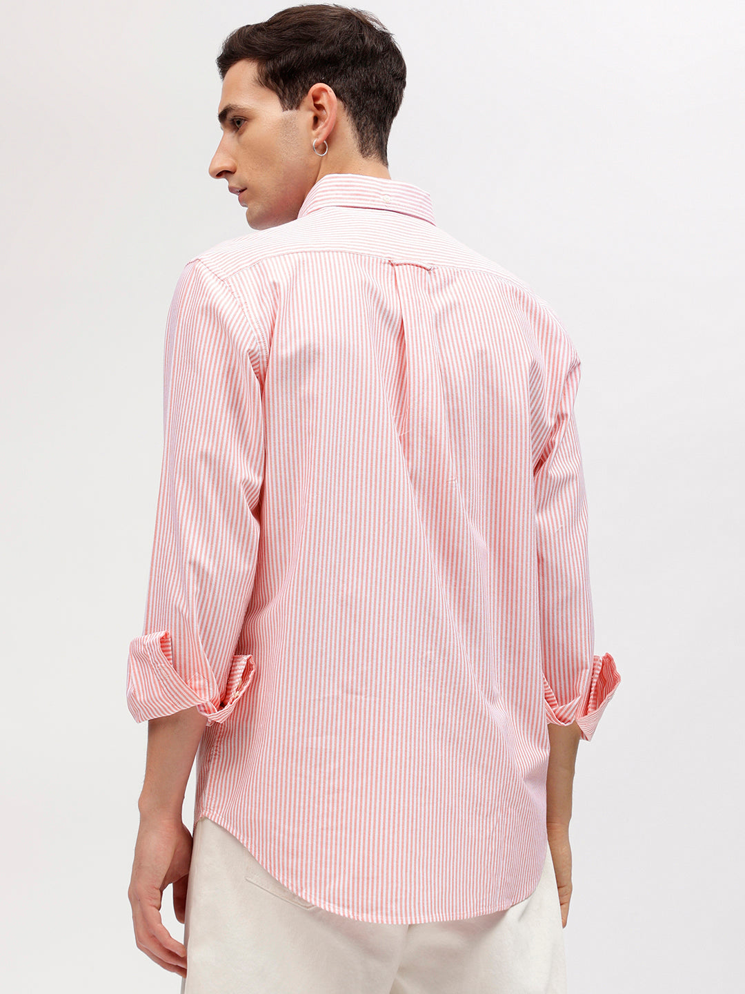 Gant Men Pink Striped Button-down Collar Full Sleeves Shirt