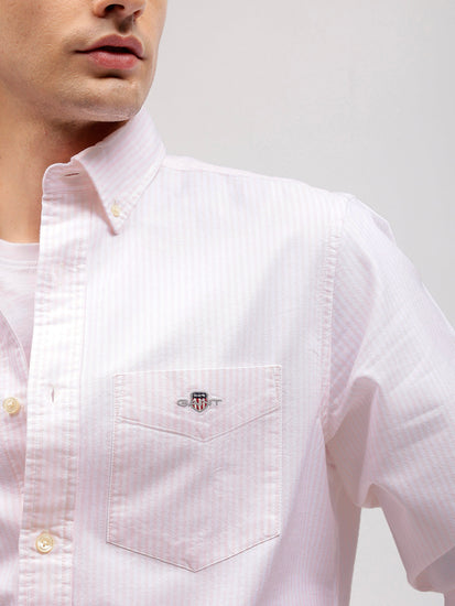 Gant Men Pink Striped Button-down Collar Full Sleeves Shirt