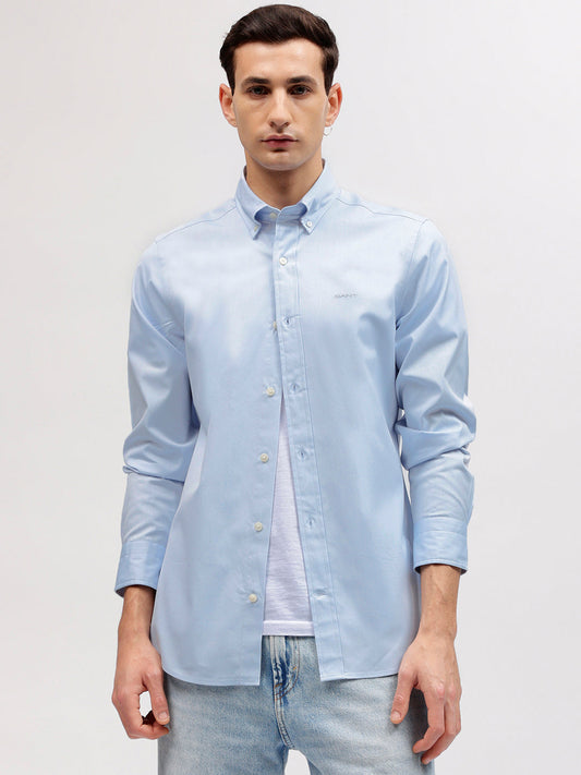 Gant Men Blue Solid Button-down Collar Full Sleeves Shirt