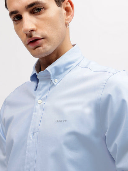 Gant Men Blue Solid Button-down Collar Full Sleeves Shirt