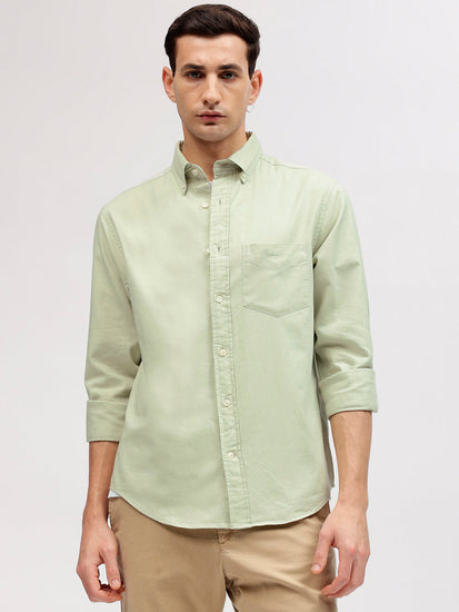 Gant Men Green Solid Button-down Collar Full Sleeves Shirt