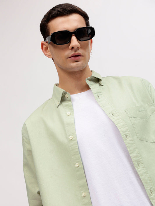 Gant Men Green Solid Button-down Collar Full Sleeves Shirt