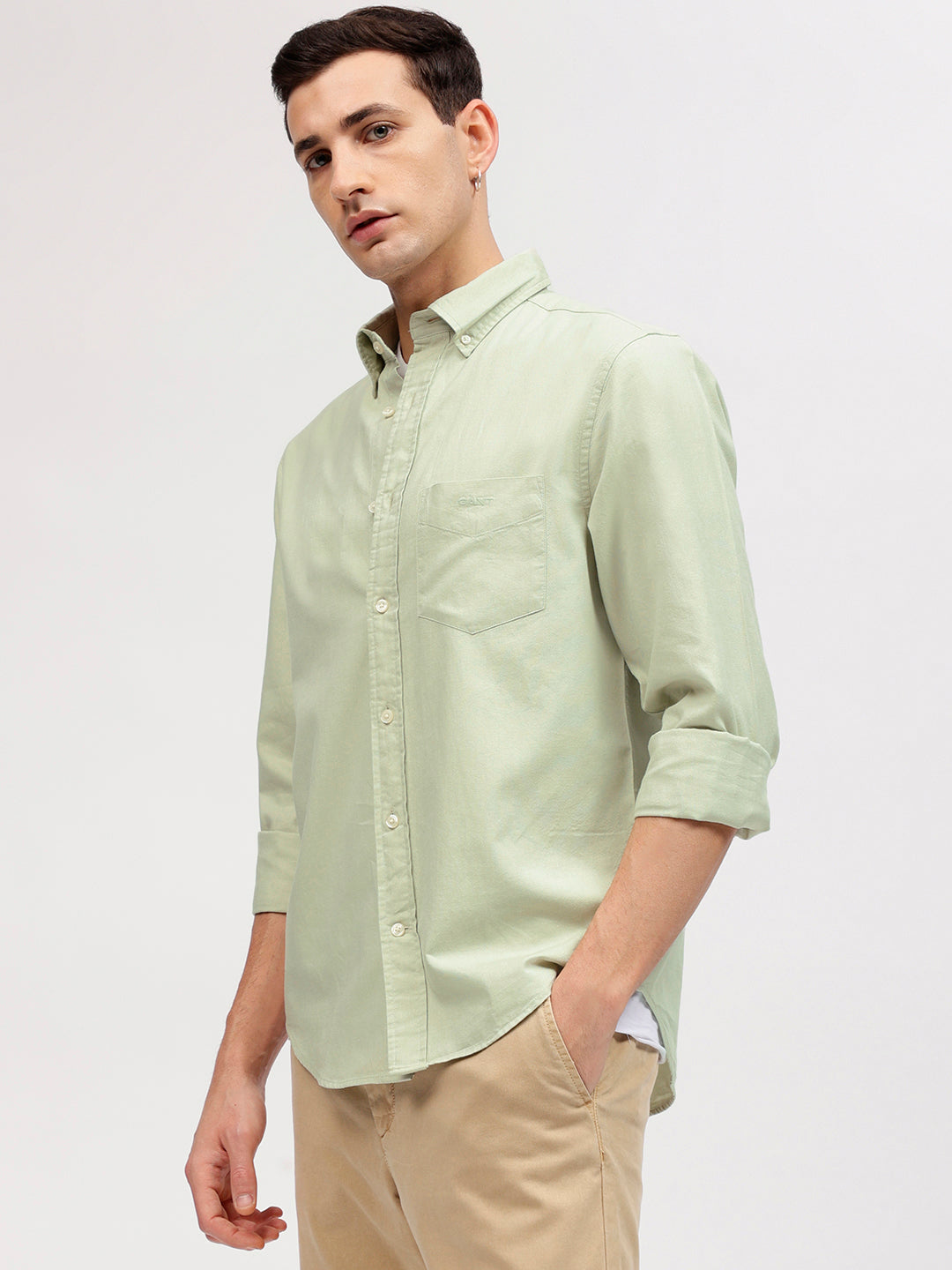 Gant Men Green Solid Button-down Collar Full Sleeves Shirt