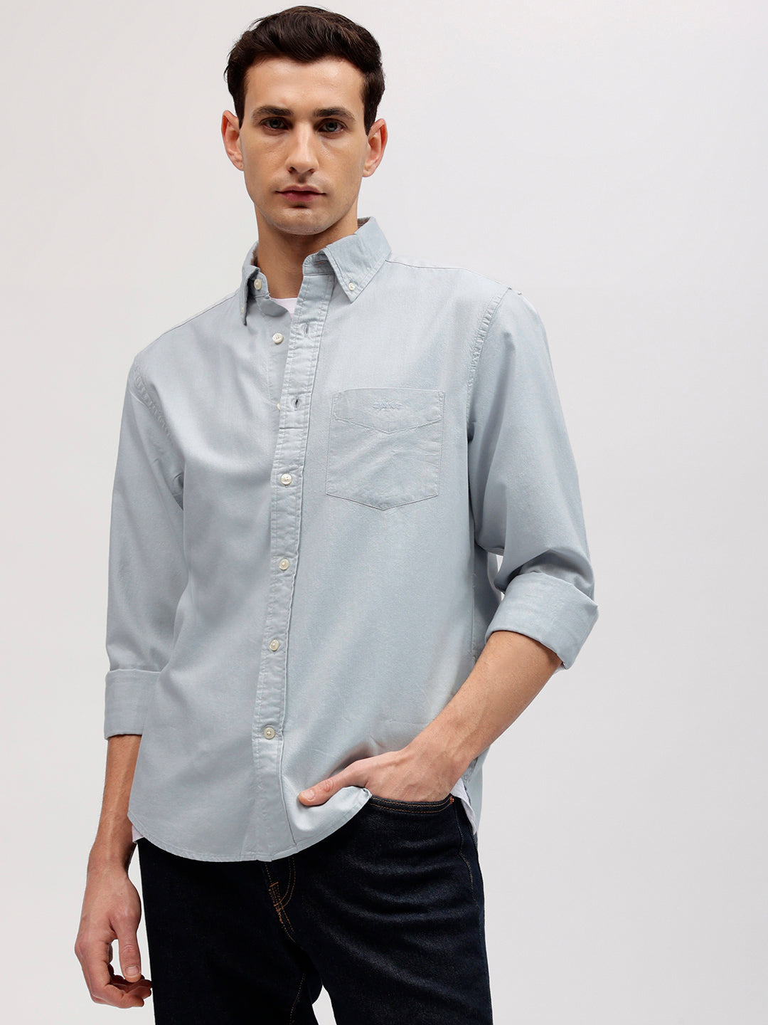 Gant Men Blue Solid Button-down Collar Full Sleeves Shirt