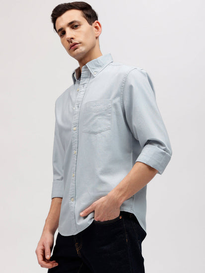 Gant Men Blue Solid Button-down Collar Full Sleeves Shirt