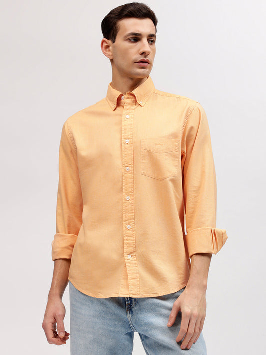 Gant Men Orange Solid Button-down Collar Full Sleeves Shirt