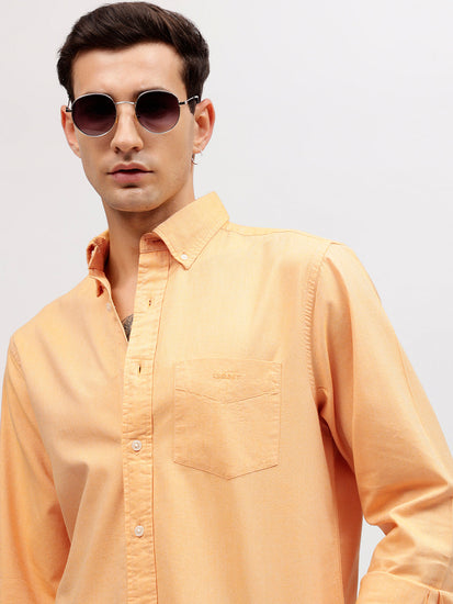 Gant Men Orange Solid Button-down Collar Full Sleeves Shirt