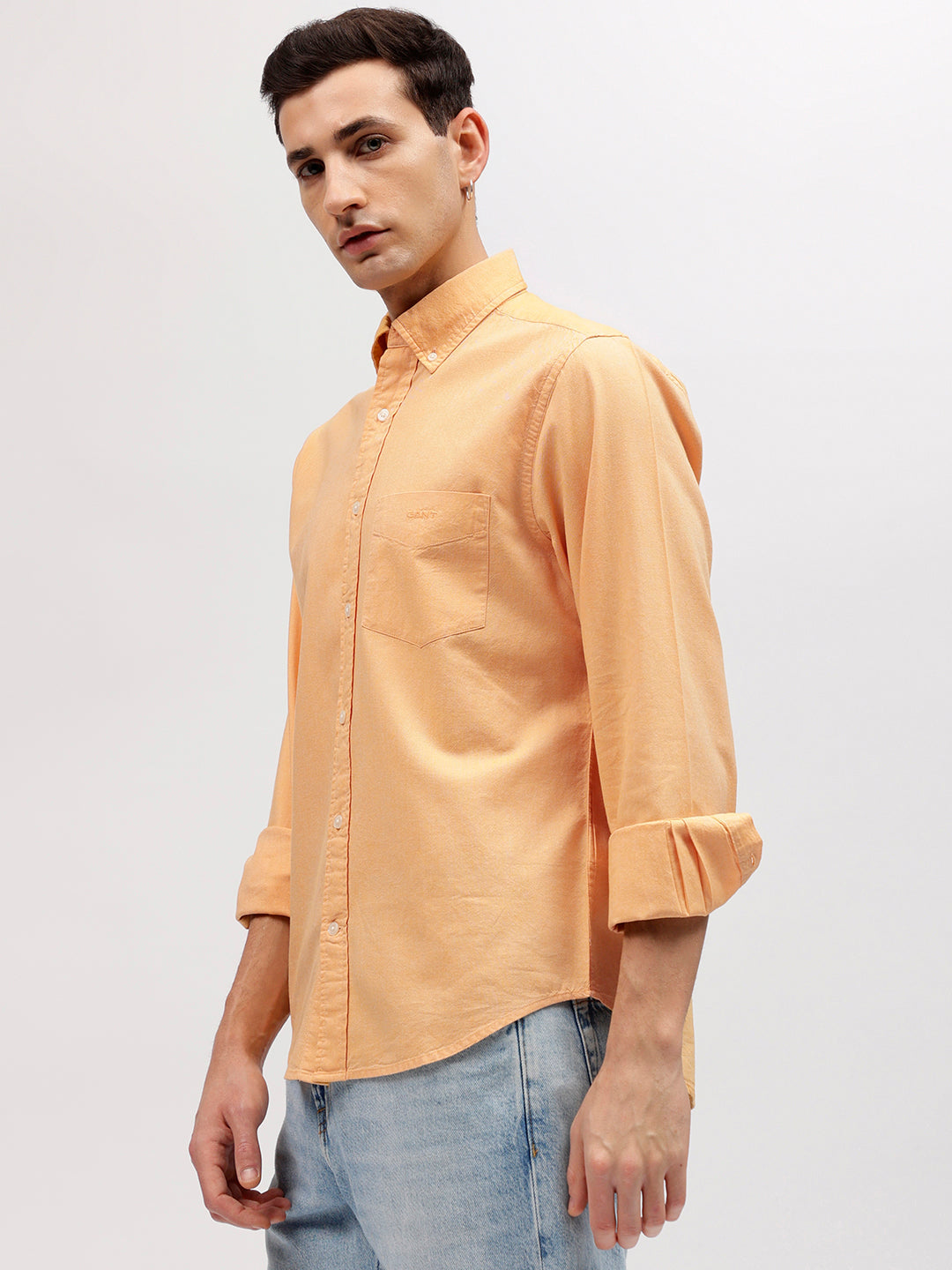 Gant Men Orange Solid Button-down Collar Full Sleeves Shirt