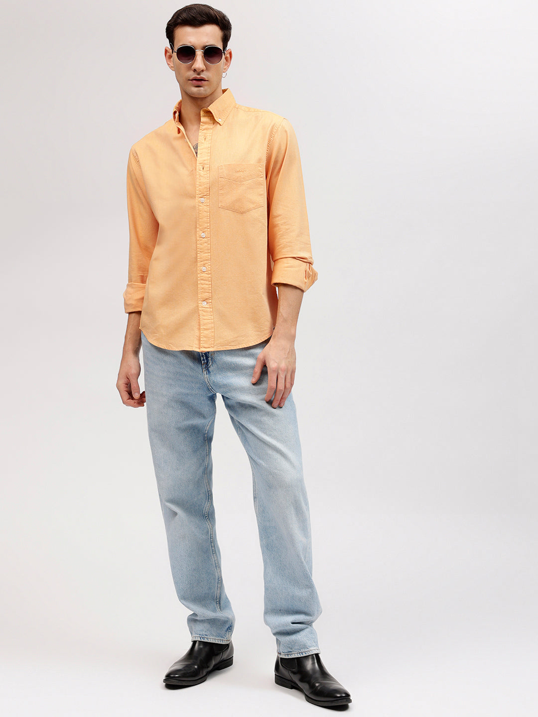 Gant Men Orange Solid Button-down Collar Full Sleeves Shirt