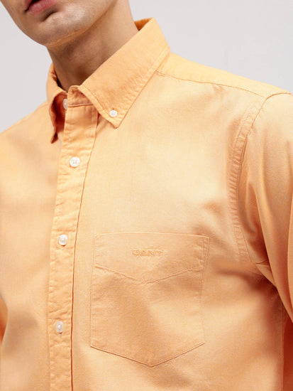 Gant Men Orange Solid Button-down Collar Full Sleeves Shirt