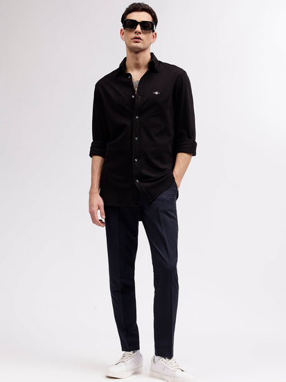 Gant Men Black Solid Button-down Collar Full Sleeves Shirt