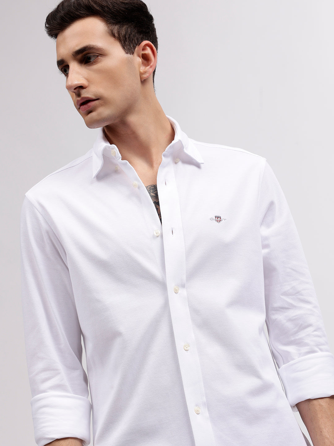 Gant Men White Solid Button-down Collar Full Sleeves Shirt