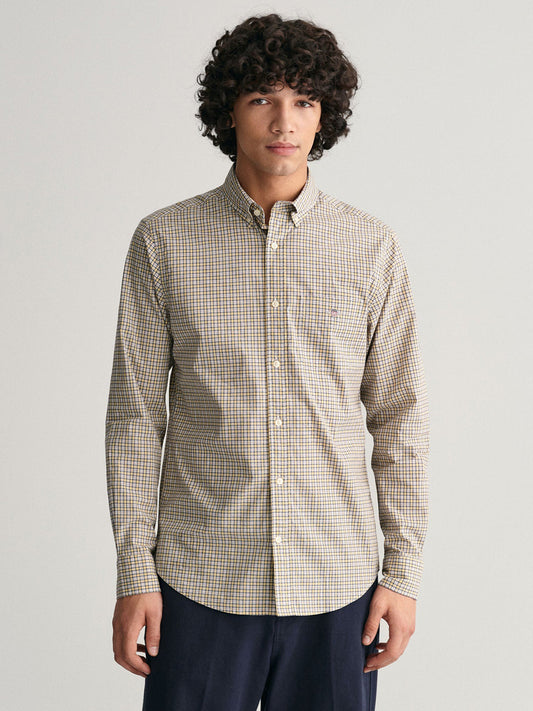 Gant Men Yellow Checked Button Down Full Sleeves Shirt