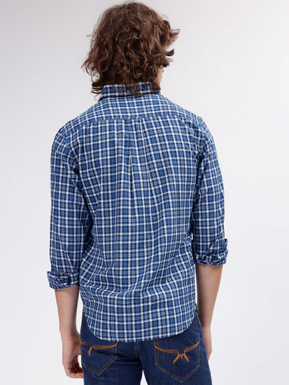 Gant Men Blue Checked Button Down Full Sleeves Shirt