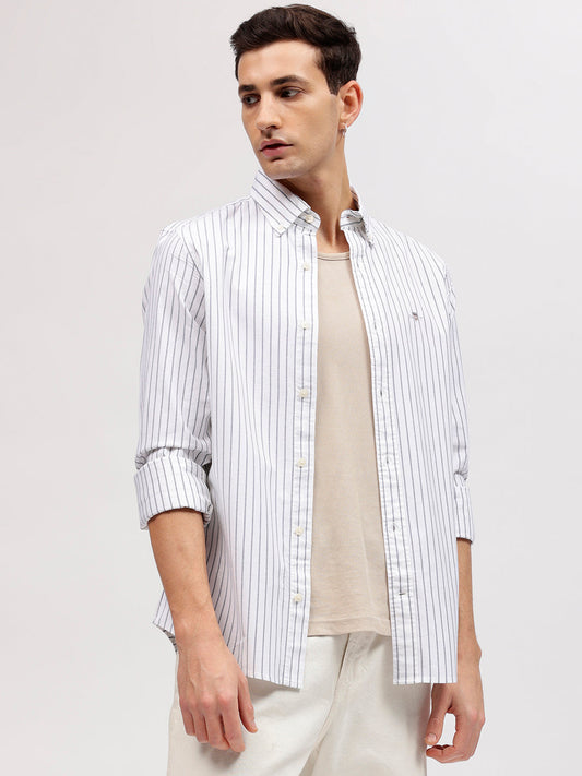 Gant Men White Striped Button-down Collar Full Sleeves Shirt