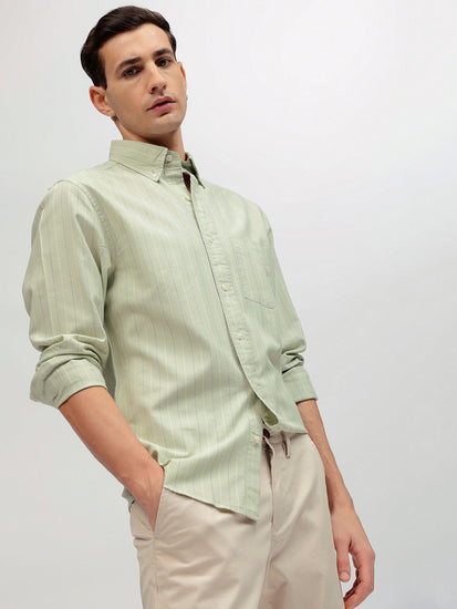 Gant Men Green Striped Button-down Collar Full Sleeves Shirt