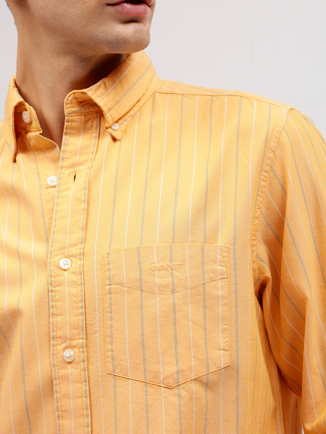 Gant Men Yellow Striped Button-down Collar Full Sleeves Shirt